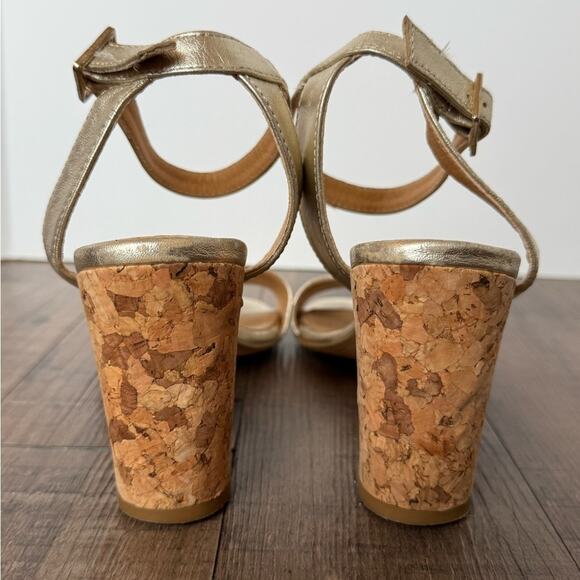 ANTHROPOLOGIE GOLD STRAPPY HEELS CORK BLOCK HEEL SANDALS SIZE 39 8.5 - Picture 6 of 7